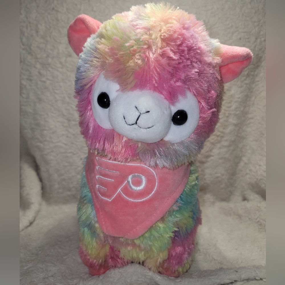 Philadelphia Flyers rainbow colored Llama wedding a pink Flyers bandana SO CUTE!